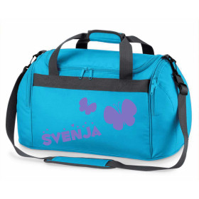 Kinder-Sporttasche mit Namen bedruckt | Personalisierbar mit Motiv Schmetterling | Reisetasche Duffle Bag für Mädchen in Pink, Blau, Grün
