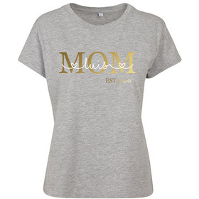 MOM T-Shirt personalisiert mit Namen | Shirt Mama/Oma bedruckt mit Datum & Kindernamen in Herzschrift | Personalisiertes Geschenk für Damen Frauen