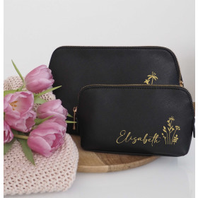 Svanhilde Kosmetiktasche florale Make-up Bag mit Namen bedruckt | NAMENSDRUCK mit BLÜMCHEN für Damen Mädchen