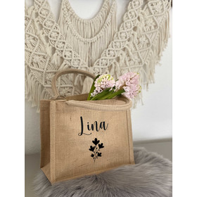 Jute-Tasche Blume mit Namen | Personalisiert und Bedruckt...
