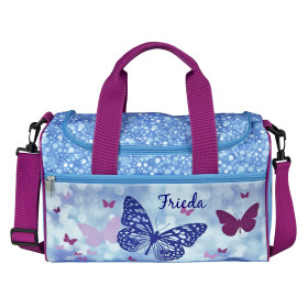 Sporttasche mit Name | Schmetterling Butterfly Sky and Sparkle in Blau & Pink