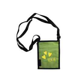 Brusttasche mit Name und Herzen bedruckt | Brustbeutel zum Umhängen mit Sichtfenster