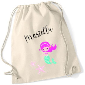 Turnbeutel Meerjungfrau mit Namen | personalisierter Stoffbeutel Baumwolle