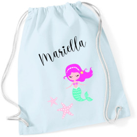 Turnbeutel Meerjungfrau mit Namen | personalisierter Stoffbeutel Baumwolle