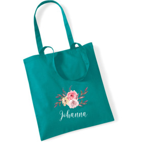 Einkaufstasche mit Namen | Blumenmotiv in rosa | große Stofftasche Baumwolle