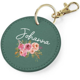 Schlüsselanhänger personalisiert mit Name | Motiv Blumen in rosa