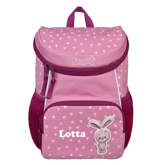 Mini-Me Kindergartenrucksack mit Namen | Mädchenrucksack Hase (Bella Bunny) Schriftfarbe: lila