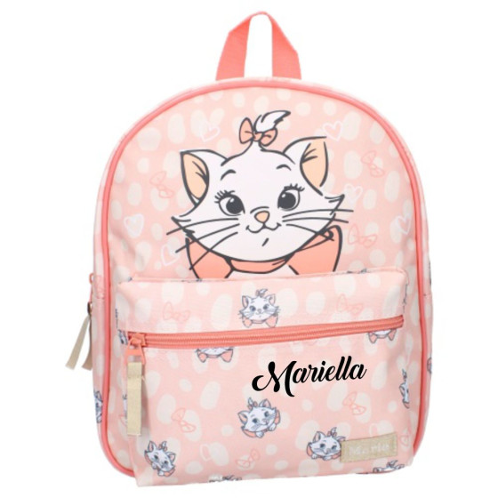 Kindergartenrucksack mit Name | Motiv Disney Aristocats Katze mit Vortasche (peach)