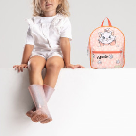 Kindergartenrucksack mit Name | Motiv Disney Aristocats Katze mit Vortasche (peach)