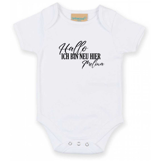 Baby Body mit Name | Personalisiertes Geschenk Neugeborene | Mit Spruch neu hier Geburt Taufe
