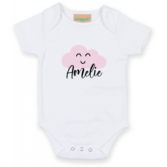 Baby Body Wolke mit Name | Personalisiertes Geschenk Neugeborene Geburt Taufe (weiß)