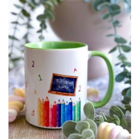 Personalisierte Tasse zum Schulanfang Schulkinder | Buntstifte