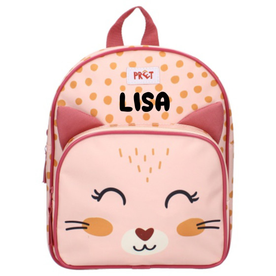 Personalisierter Kindergartenrucksack Pret | Katze rosa mit Punkte