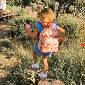 Personalisierter Kindergartenrucksack Pret | Katze rosa mit Punkte