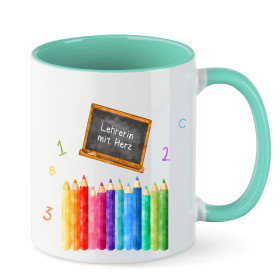 Personalisierte Tasse Lehrer-in | Buntstifte mit Tafel