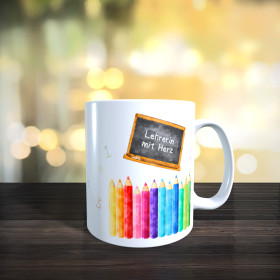Personalisierte Tasse Lehrer-in | Buntstifte mit Tafel