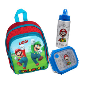 Set Super Mario | Kinderrucksack mit Trinkflasche und...