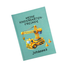 Personalisiertes Freundebuch Kindergarten | Baustellenfahrzeug Kran (mint)