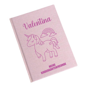 Personalisiertes Freundebuch Kindergarten | Einhorn (rosa)