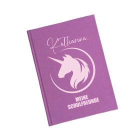 Personalisiertes Freundebuch Schule | Motiv Einhornkopf (beere)
