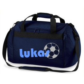 Sporttasche mit Namen | Motiv Fußball in blau & grau