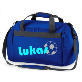 Sporttasche mit Namen | Motiv Fußball in blau & grau