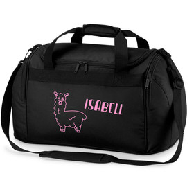 Sporttasche mit Namen | Motiv Lama Alpaka in schwarz & pink