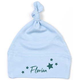 kleine Mütze für Babys mit Namen | Motiv Name & Sterne in hellblau & petrol