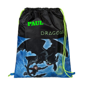 Turnbeutel mit Namen | Dragons Drachen in blau & schwarz