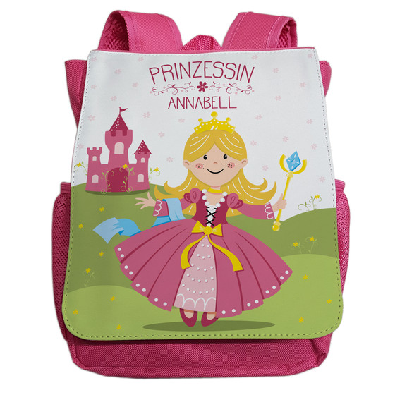 Kinderrucksack mit Namen | Motiv Prinzessin & Schloss für Mädchen pink