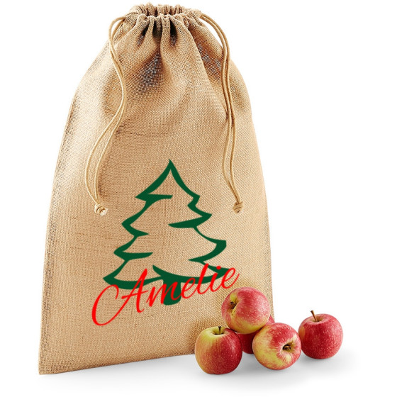 Jutesäckchen für Weihnachten | Motiv Tannenbaum mit Name